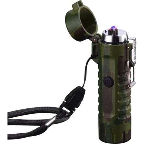 Waterproof Electric Double Arc Lighter for Outdoor Camping, New Style USB Rechargeable Lighters with Flashligh