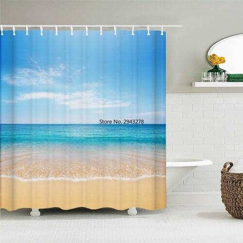 Sea Beach Scenery Print Shower Curtain Waterproof 3D Sunny Sea Landscape Bathroom Curtain with 12 Hooks Home Decoration