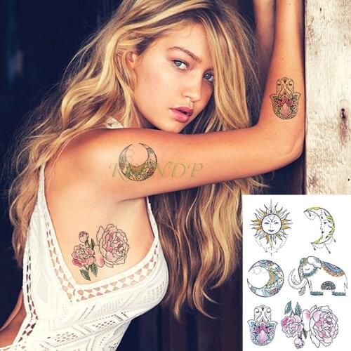 Waterproof Temporary Tattoo Sticker Moon Sun Elephant rose Flower fake tatto flash tatoo tatouage temporaire for girl women Men