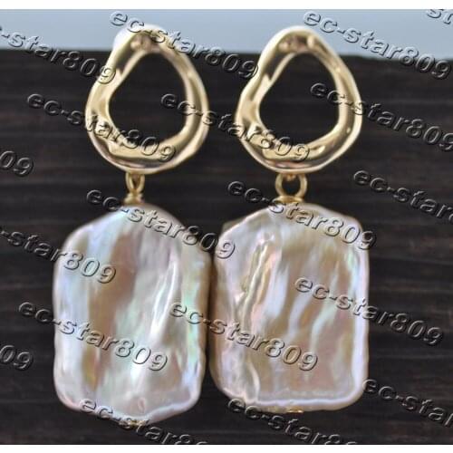 Z11258 20mm Pink Square Coin Pearl Gold-Plating Dangle Earring Woman Fine Jewelry