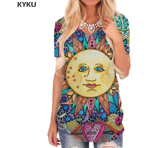KYKU Graffiti T-shirt women Painting Funny T shirts Abstract T-shirts 3d Colorful V-neck Tshirt Womens Clothing Summer Cool