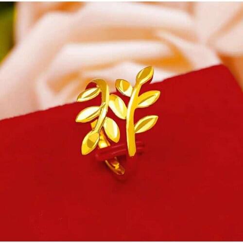Leaf Ring 24K Gold Plated Rings for Women Ethnic Branch Leaves Party Birthday Anniversary Engagement Rings Trendy Jewelry Gift