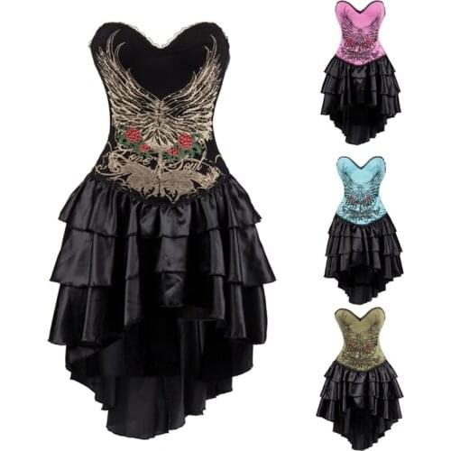 Women Steampunk Corsets Dress One Pieces Vintage Bustier Top Gothic Overbust Corset Dress Waist Corset Sexy Lace Waist Trainer