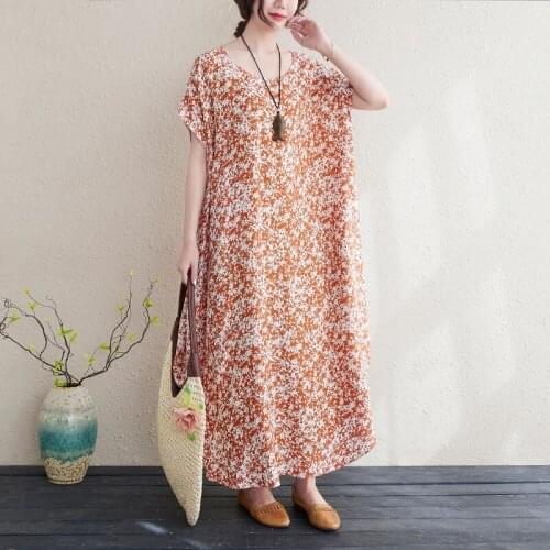 Print Floral Prairie Chic Holiday Outdoor Travel Casual Dress 2021 New Arrival Fashion Women Dress Plus Size Loose Summer Dress