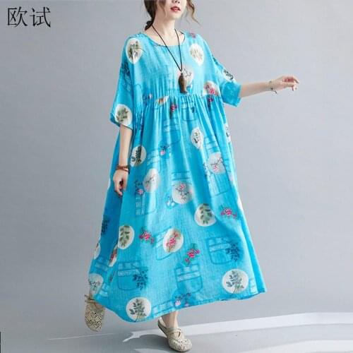 Plus Size Polka Dot Cotton Vintage Floral Dress Ladies Dresses for Women 4XL 5XL 6XL Casual Long Woman Summer Dress Elegant 2021