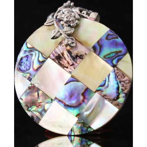 50mm natural white mother abalone shell pendant splicing flat big round jewelry making B1149