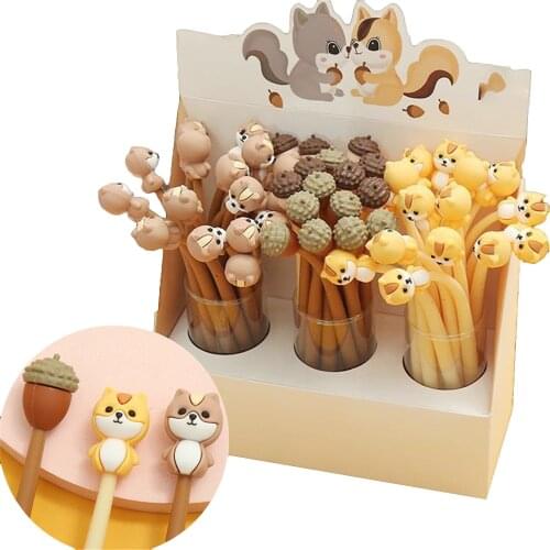 1/2/3pcs Cute Soft Silicone Gel Pen Cartoon Squirrel Nut Pet Smooth Writing Quick Dry Kwaii School Office Stationary Supplies