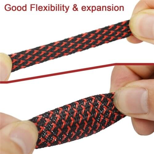 1 meters Black & Red High quality 8mm Braid PET Expandable Sleeving High Density Sheathing Plaited Cable Sleeves DIY