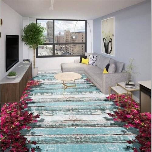 Beibehang Custom Flooring Draw 3D Bougainvillea 3D Living Room Bathroom Self-adhesive woodgrain 3d flooring papel de parede