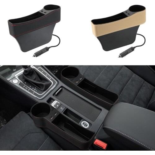Car Organizer AutoCrevice Pocket with Dual USB Charger Car Accessories Phone Bottle Cup Holder Seat Gap Slit Leather Storage Box