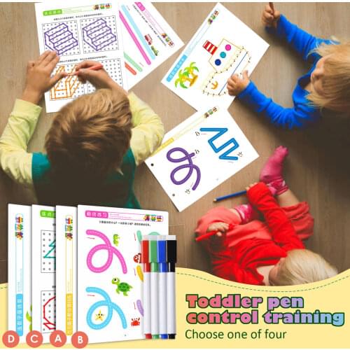 Kids Montessori Educational Toys Erasable Pen Control Training Toy with 20 Cards 4 Markers for Children Toddlers 0-6 Years Old