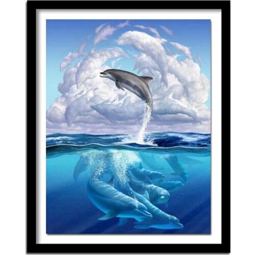DIY Diamond Painting Dolphin Picture By Rhinestones Diamond Embroidery Cross Stitch 5D Diamond Animal Pattern