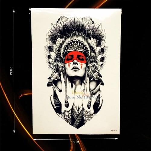 Hot Indian Tribal Warrior Temporary Tattoo Men Fake Body Arm Art Tattoo Stickers Queen of Spades 21x15CM Waterproof Tattoo Women