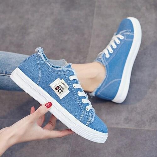 Canvas shoes For Women Fashion Blue Street woman vulcanized shoes summer Lace-up walking shoes Skateboard Canvas Shoes for women