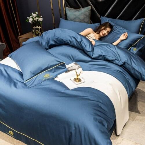 Spring 2021 Nordic gong satin cotton four-piece set solid color sheets set 4 pieces set of light luxury cotton bedding