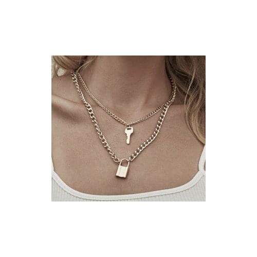 Korean Chain Key Padlock Pendant Necklace for Women Necklace Layered Chain Punk Jewelry necklaces