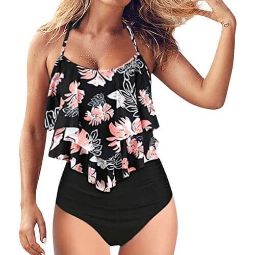 Sexy Ruffle Bikini Swimsuit Flower Print Sleeveless Sling Summer Swimwear for Women Fashion Casual Brazilian Bikini Feminino