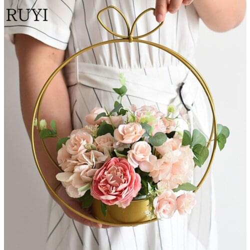 Metal flower basket geometric hand basket square wrought iron flower stand christmas craft supplies home decoration accessories