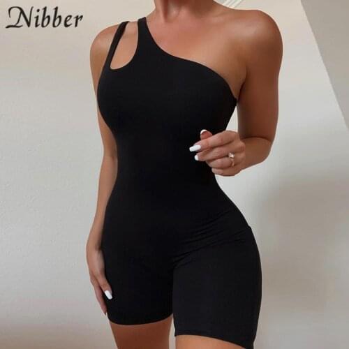Nibber Fashion Casual Sport One Shoulder Bodysuit Women Y2K Solid Color Skinny Elasticity Romper Summer Bulk Items Wholesale Lot