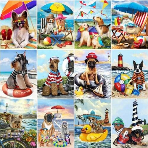 MomoArt DIY Diamond Mosaic Dog Picture Of Rhinestone Diamond Painting Cat Animal Cross Stitch Seaside Embroidery Decor For Home