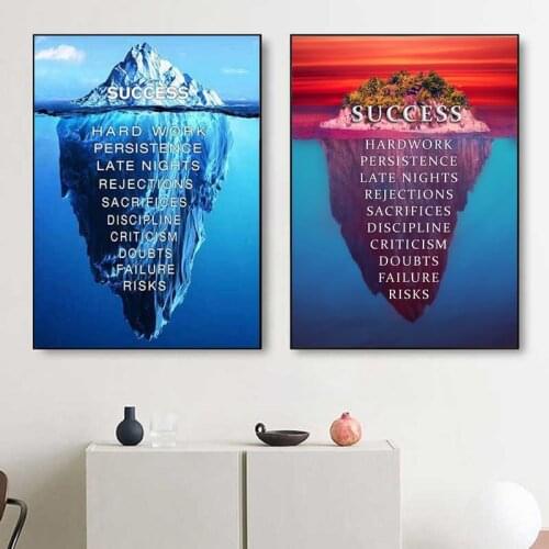 Ice Mountain Success Quote Motivational Canvas Painting Nordic Modern Posters and Prints Wall Art Pictures for Home Decoration