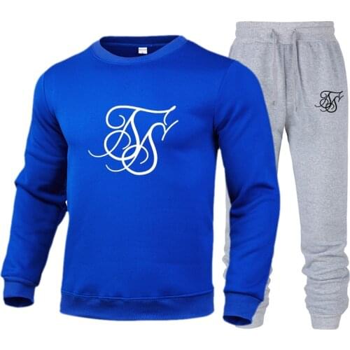 Sik 2021 Autumn Winter New SikSilk Mens Fleece Round Neck Suit Fashionable Mens Sweater + Casual Pants Suit Asian Size S 3XL