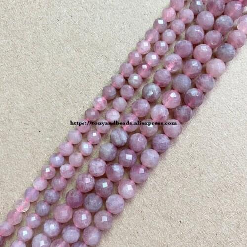 2lots more 10% off ! Semi-precious Stone Diamond Cuts Faceted AA Quality Madagascar Pink Rose Quartz 7" Round Loose Beads