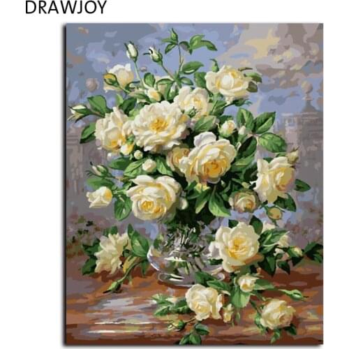 DRAWJOY Hot Selling Framed Picture Home Decor Flower Painting By Numbers On Canvas Wall Art Flower For Living Room G439