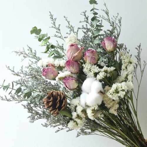 Natural Dried Flowers, Bouquet Composed Of Roses And Lovers Grass,Golden Ball And So On Home Decor Wedding Decoration