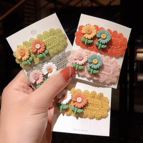 5Pcs/Set 2020 New Knitting Flower Hairpins Clips Cute Baby Girls Candy Hair Accessories Kids Hairgrips Lovely Barrettes Ornament