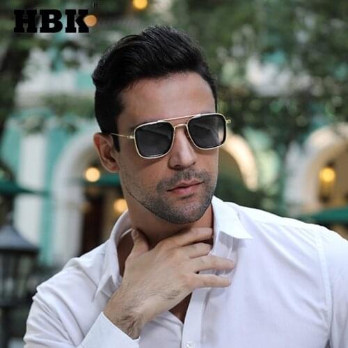 HBK 2021 New Arrivals Mens Punk Sunglasses Square Gold Frame Luxury Retro Brand Design Women Male Driving Goggles UV400