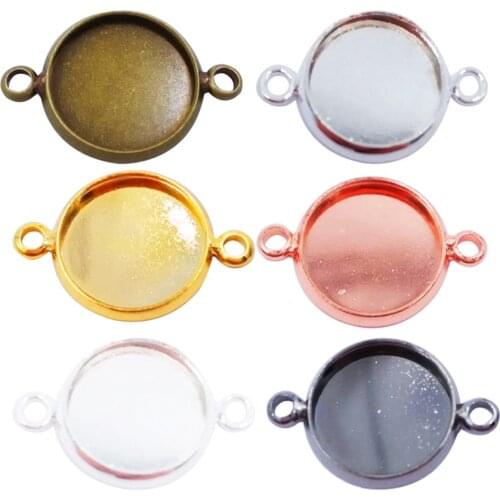 Wholesale 1000piece Round Bezel Blank Link 2 Connectors Pendant Trays 10mm 12mm 14mm 16mm 18mm 20mm 25mm Cabochon Settings PT39