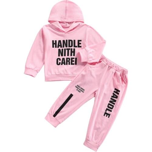 2 Pcs Baby Girls Autumn Clothes Letter Print Casual Outfits Long Sleeve Hoodie Tops + Trousers with Slant Pockets