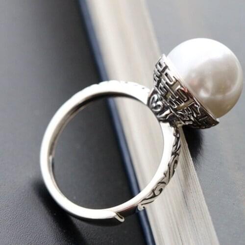 Manually set shell pearl has Thai silver ring double happiness 925 sterling silver restoring ancient ways mustard