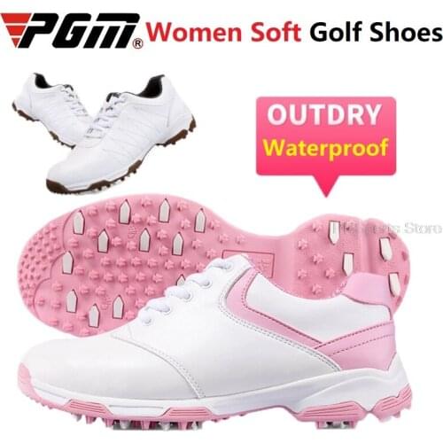 Pgm Womens Waterproof Golf Shoes Light Weight Soft Sneakers Ladies Outdoor Microfiber Anti-Slip Golf Shoes Breathable Trainers