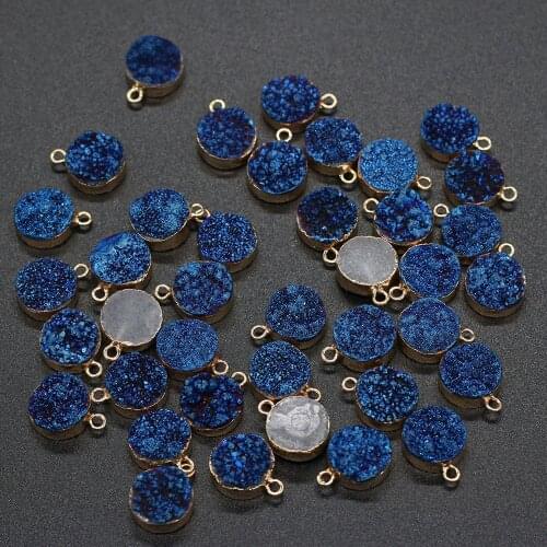 Natural Stone Charms Natural Gemstone Round Agate Crystal Bud Gilt Pendant 1PCS For DIY Necklace Jewelry Finding Accessories