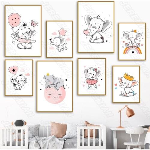 Elephant Baby Cartoon Poster In Clothes Nordic Style Wall Art Canvas Print Painting Children Bedroom Decoration