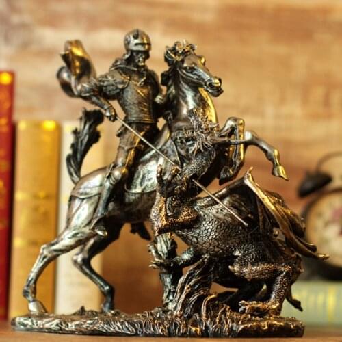RETRO DRAGON MONSTER FIGHTER CHARACTER ARMOR KNIGHT STATUE ANIMAL ART SCULPTURE RESIN ART&CRAFT DESKTOP DECORATION OFFICE L3212