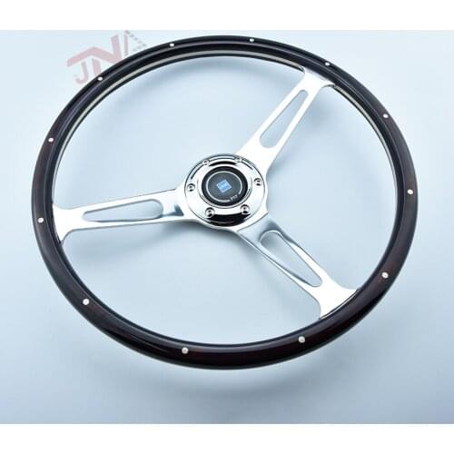 15inch Auto Racing Steering Wheels Deep Corn CHROME Drifting WOOD Sport Steering Wheel With Logo