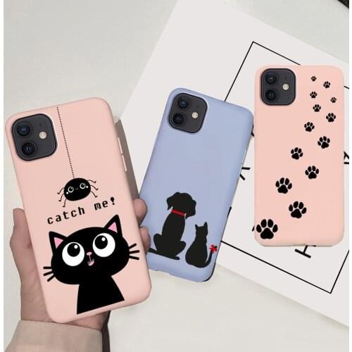 Cartoon TPU Silicone Phone Case for IPhone 12 SE 11 Pro X XS MAX XR 8 7 6s Plus 5 5s Cute Little Black Cat Cases Back Cover