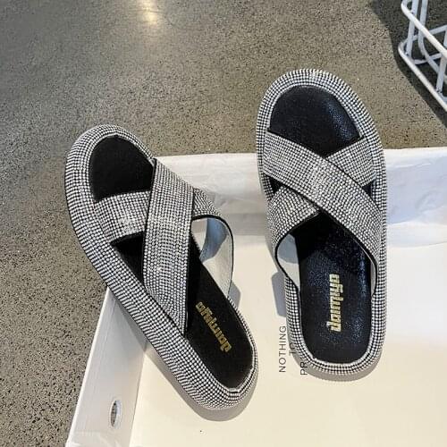 Fashion Slides Luxury Designer Sandals Summer Women Rhinestone Slippers Platform Slippers Adulto Sandals 2021 Women Home Slides