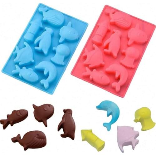 8Holes Silicone Cake Mold Sea Animals Whale Dolphin Fish Penguin Shape Chocolate Soap Mousse Cake Mould Kitchen Baking Tray Tool
