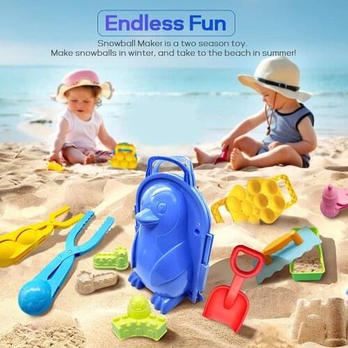 1PC Snowball Penguin Model Snowman Building Tool Foldable Top Handle Cartoon Kid Winter/Summer Outdoor Beach Boxes