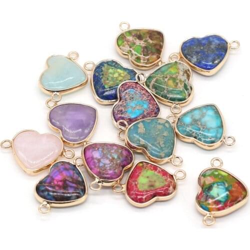Natural Stone Connectors Semi-precious Charms Heart Lapis Lazuli Connectors Crystal for Jewelry Making DIY Bracelet Necklace