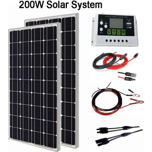 Glass Rigid Solar Panel 100W 12V Complete Solar Panel Kit 200W Monocrystall Solar Cell 24V battery Charge 25 Years Warranty