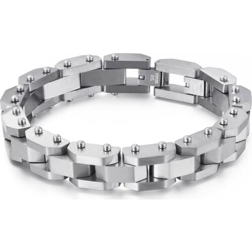 Heavy Thick 3 Row Rhombus Stainless Steel Mens Strap Type Link Chain Bracelet for Men