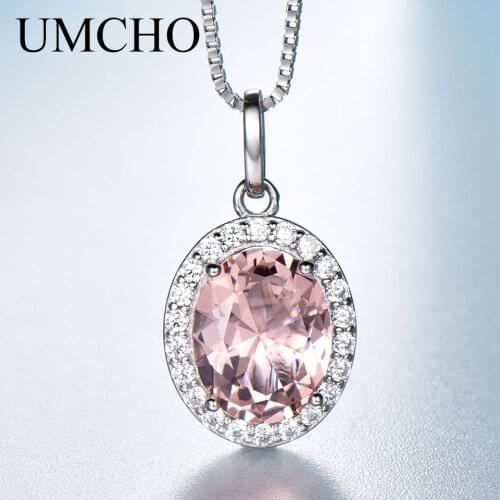 UMCHO 925 Sterling Silver Necklaces Pendants Created Pink Sapphire Charm For Women Engagement Anniversary Gift Fine Jewelry