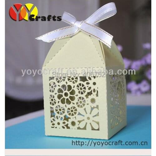Unique paper laser cut wedding favors green color custom packaging sweet box
