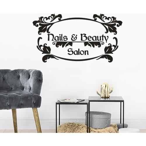 Nails And Beauty Salon Sign Wall Sticker Manicure Art Vinyl Poster Nails Salon Logo Remoavble Window Decals Murals AZ635