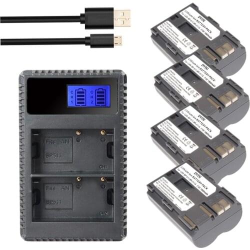 4x BP-511 BP511A Replacement Battery + USB Dual Charger For Canon EOS 10D 20D 20Da 30D 40D 50D 300D D30 D60 G1 G3 G3X G5 Camera